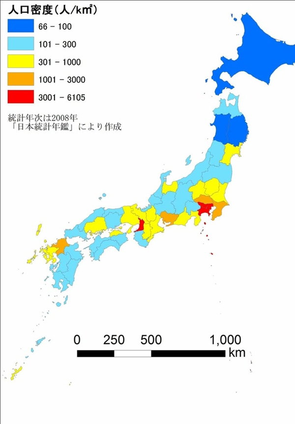 Bản đồ mật độ dân số Nhật Bản