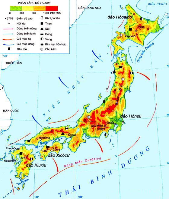 Bản đồ điều kiện tự nhiên Nhật Bản