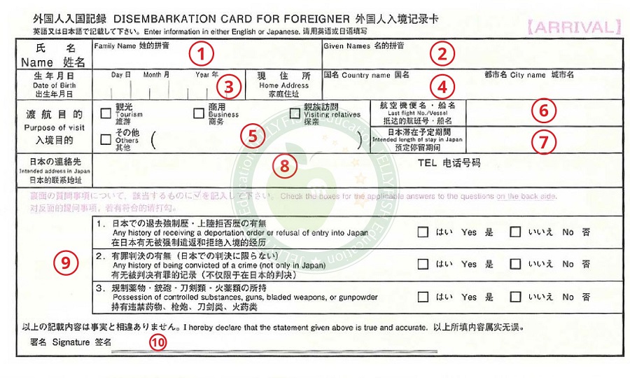 Hướng dẫn điền tờ khai nhập cảnh Nhật Bản tại sân bay