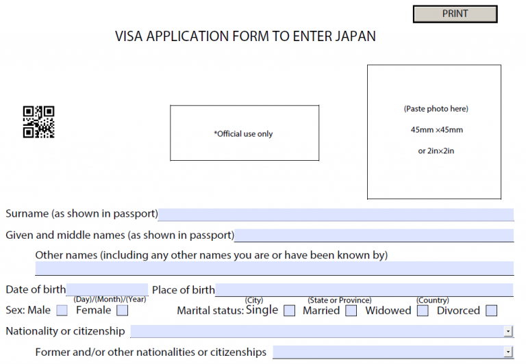 mẫu tờ khai xin visa Nhật có mã code