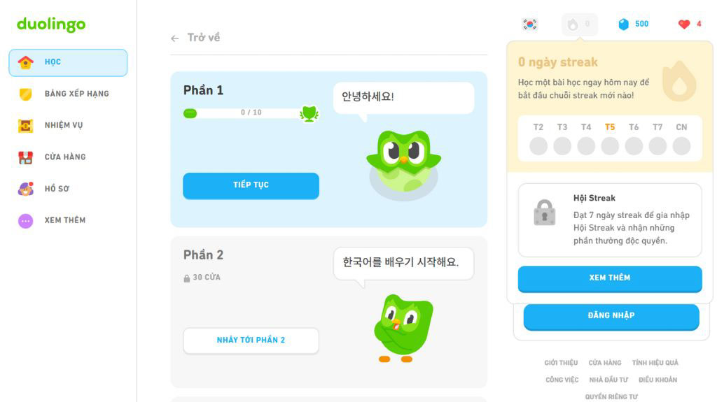 Duolingo – Ứng dụng học tiếng Hàn trên điện thoại