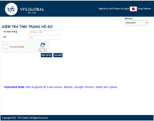 Kiểm tra kết quả xin visa Nhật online trên website của VFS Global Nhật Bản