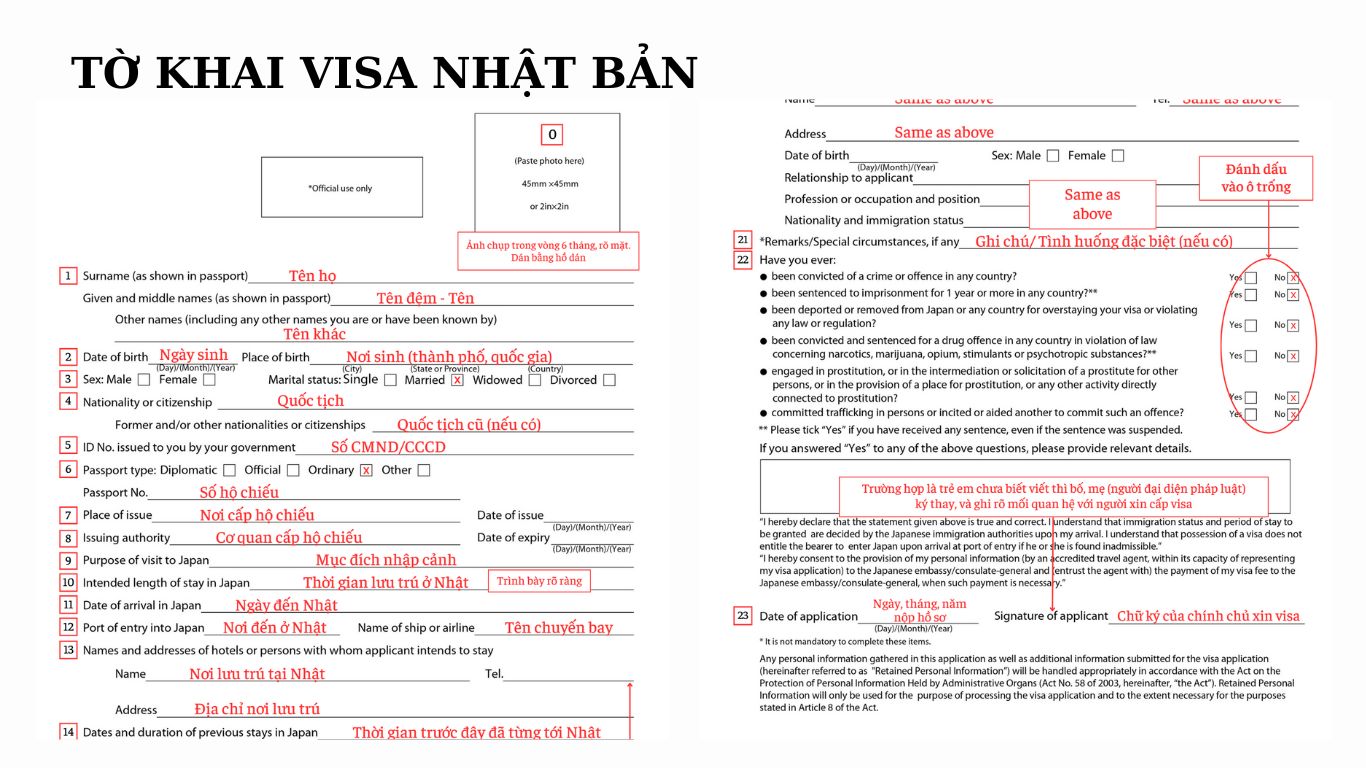 Tờ khai visa Nhật Bản