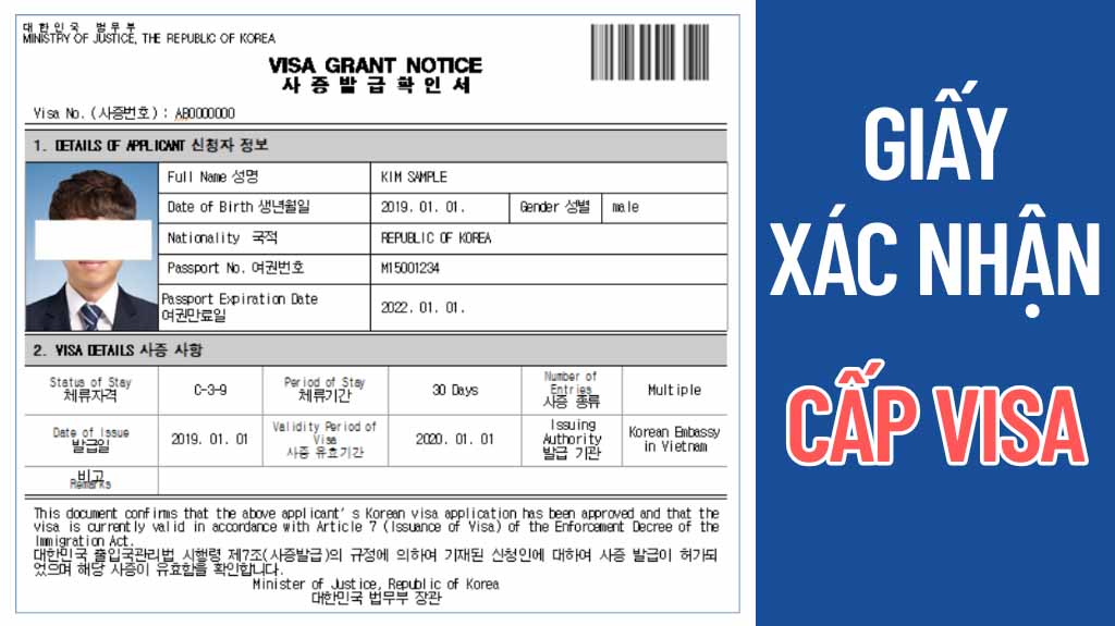 Những thông tin hiển thị trên Giấy xác nhận cấp visa Hàn Quốc