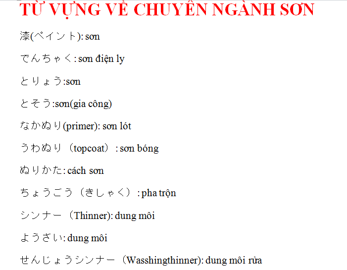 Từ vựng tiếng Nhật về các loại sơn và phương pháp sơn